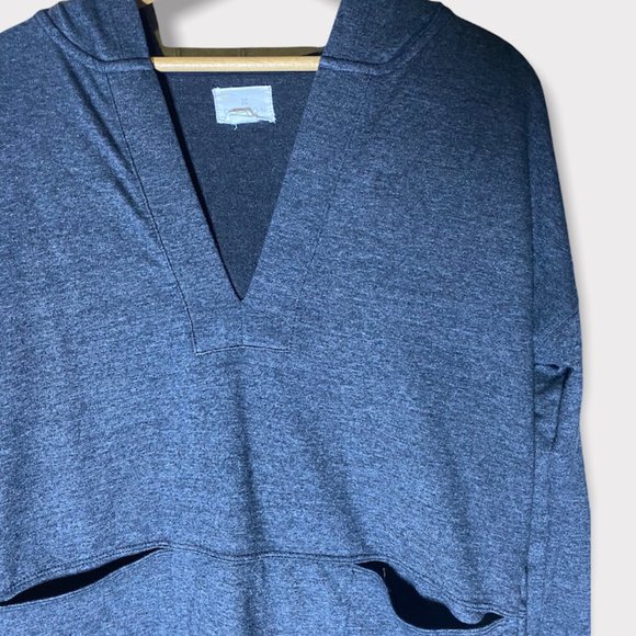 Caslon Navy Cotton Split V-Neck Hooded Pullover Two Pocket Pullover Sweatshirt - Picture 4 of 8